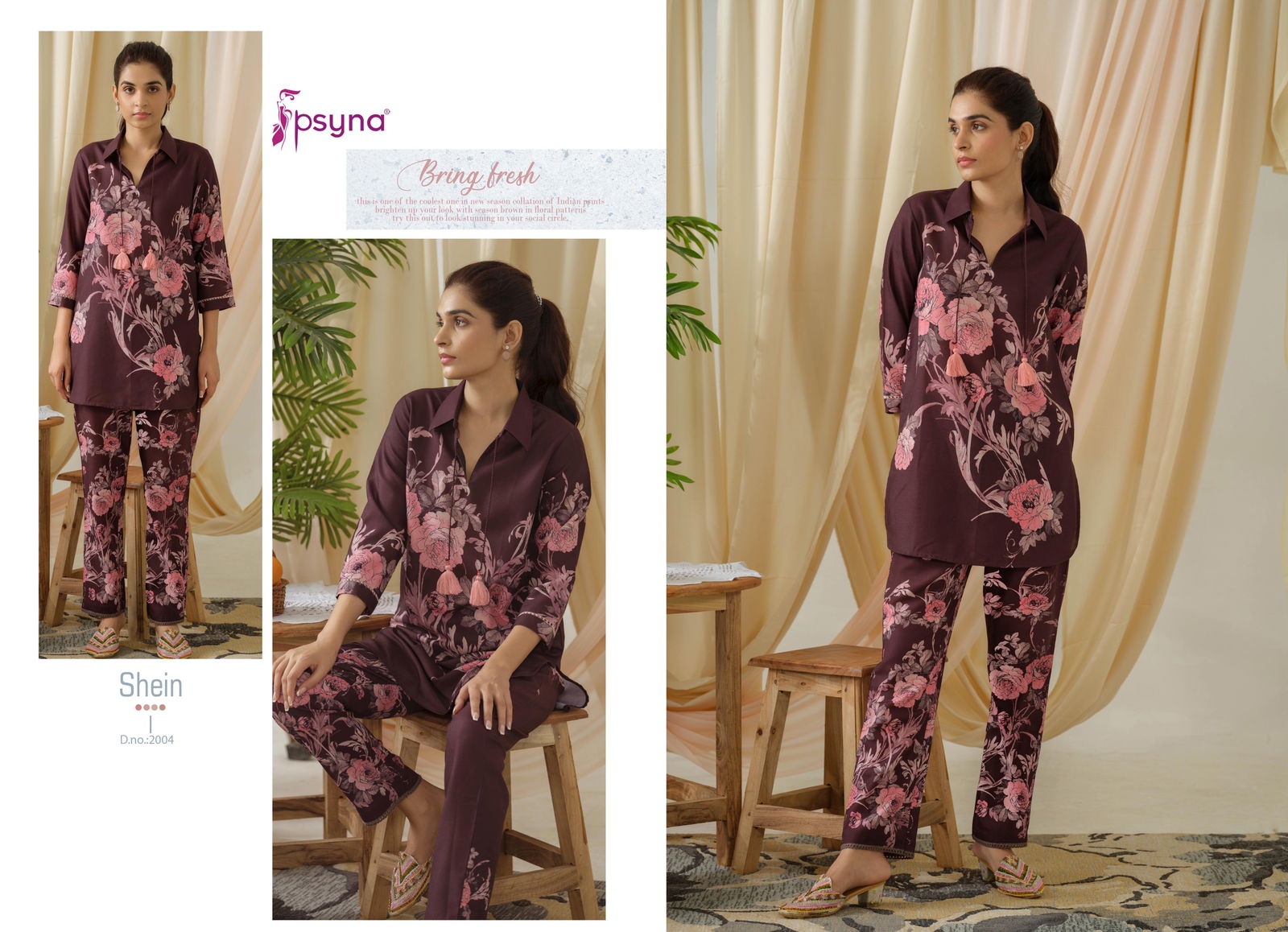 Shein Vol 2 By Psyna Poly Linen Printed Cord Set Top With Bottom Wholesale Online